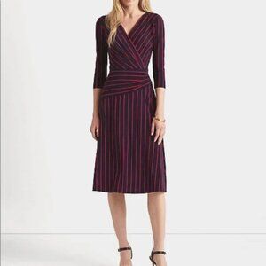 Lauren Ralph Lauren Striped Faux Wrap Jersey Dress Navy Pink 14